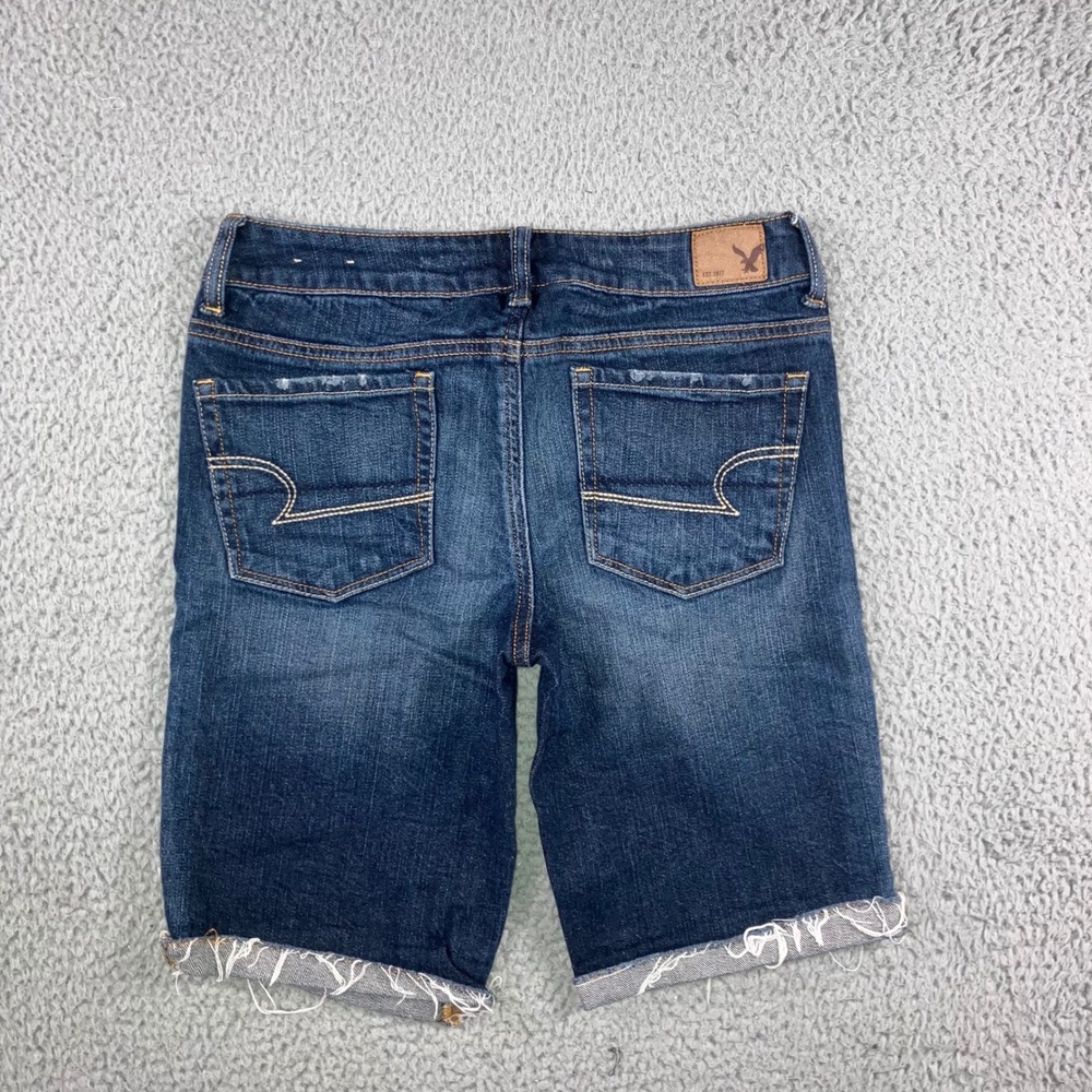 American Eagle Bermuda Shorts Women 4 Stretch‎ Low Rise Cuffed Fringe Hem Y2K - Picture 2 of 10